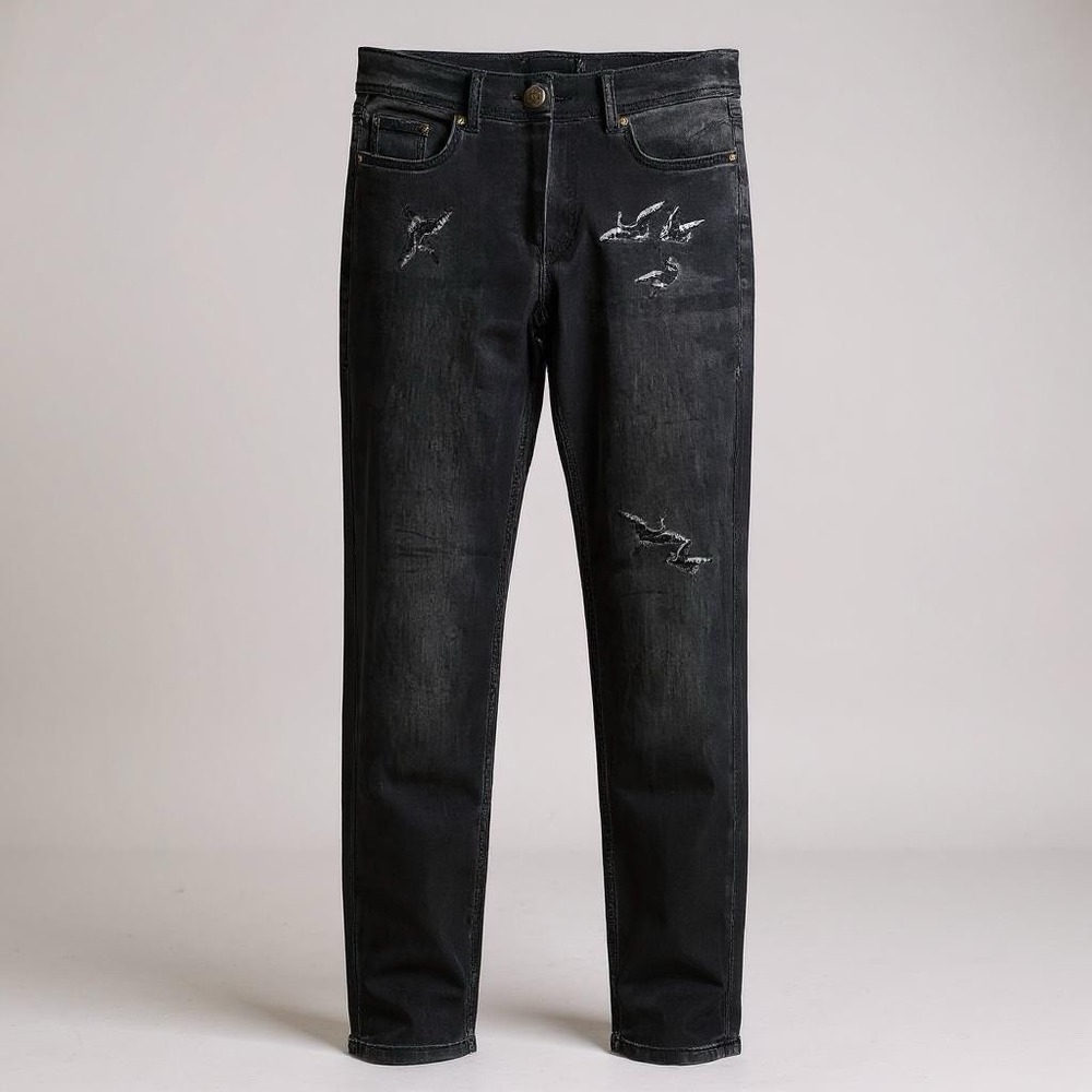 Skinny Embroidered Jean Women 29 Black Mid Rise Slim Fit Punk Grunge Laurel
